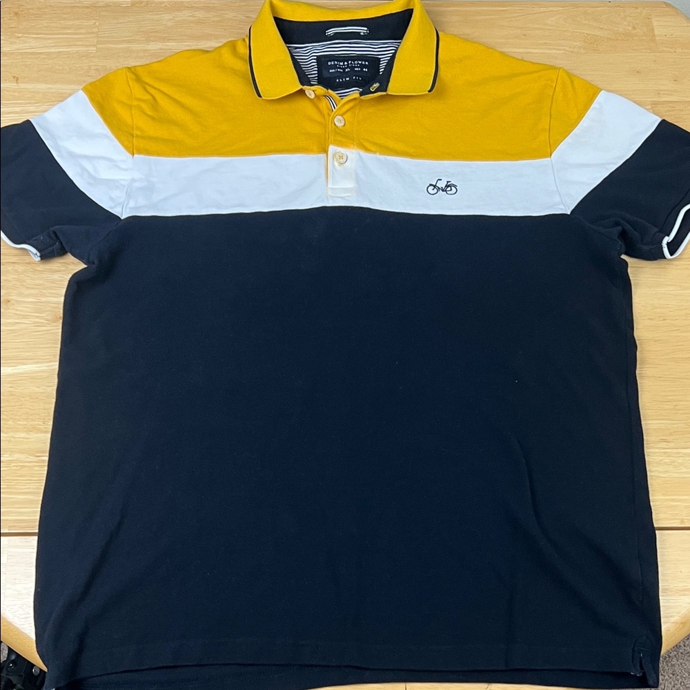 Denim & Flower Black, White, and Yellow Polo Shirt